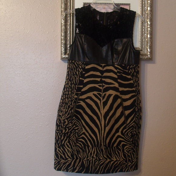 Tracy Reese Illusion Lace Leather Black/Tan  Dress - Picture 2 of 7